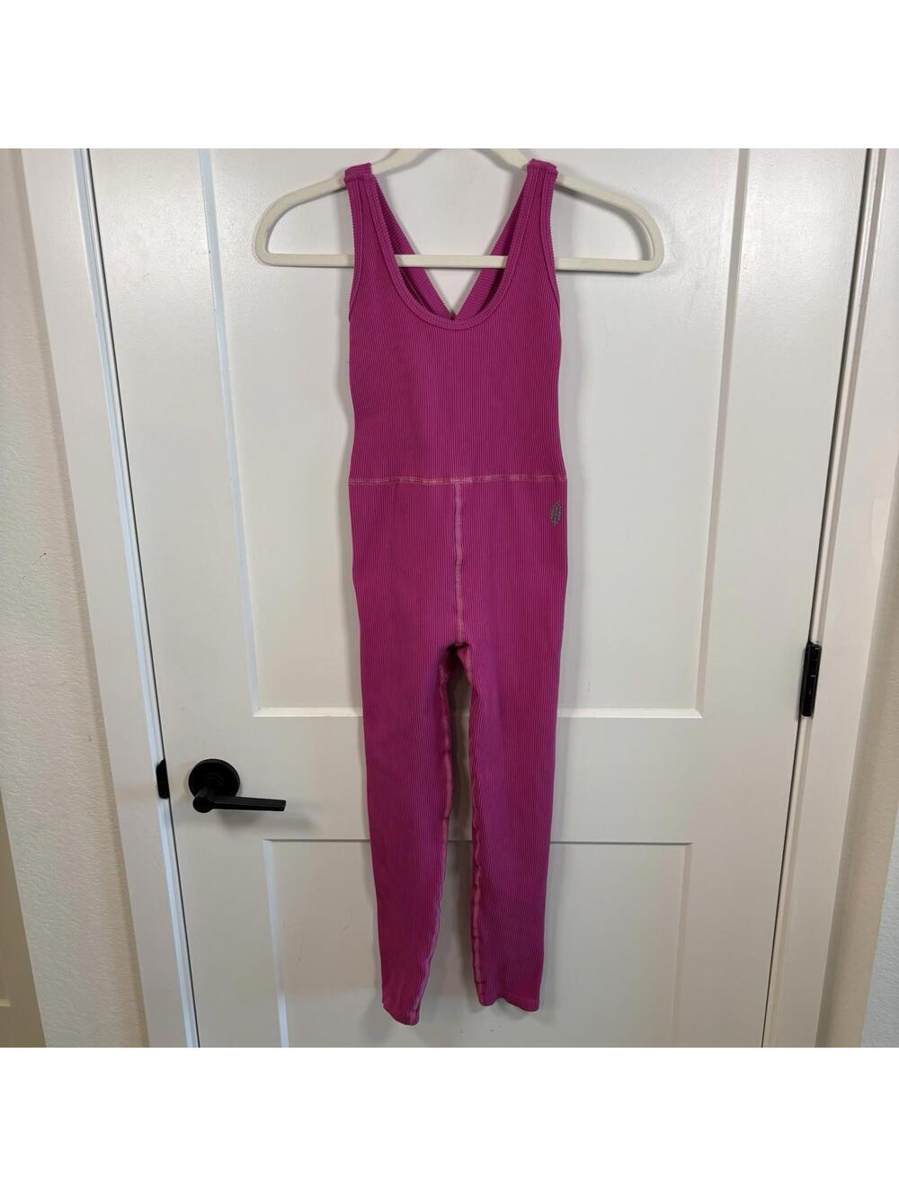 Free People FP Movement Sz XS Free Throw Jumpsuit Pink Pilates Princess Yoga EUC